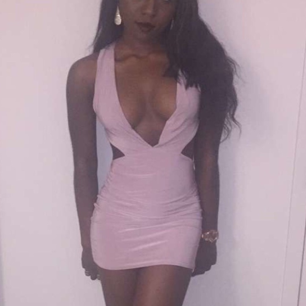 Lavender colored mini dress with side cutout